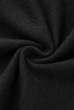 Colarinho cinza casual patchwork sólido com zíper manga longa duas peças