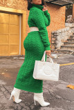 Gröna Casual Solid Patchwork raka klänningar med turtleneck (utan bälte)