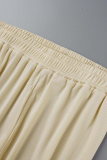 Gola dobrada branca casual patchwork sólido manga longa duas peças