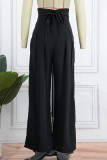 Black Casual Solid Patchwork Loose High Waist Wide Leg Solid Color Bottoms