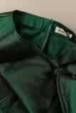 Tintengrüne, elegante, solide Patchwork-Volant-O-Ausschnitt-Ein-Schritt-Rock-Kleider