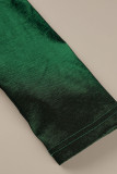 Vestidos de falda de un paso con cuello en O y volantes de retazos sólidos elegantes de color verde tinta