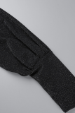 Svarta sexiga solida paljetter Skinny Jumpsuits med blixtlåskrage