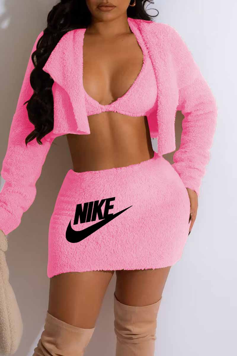 

Pink Street Print Letter Long Sleeve Three Pieces