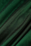 Чернильно-зеленые элегантные однотонные лоскутные платья с оборкой и круглым вырезом на одну ступеньку-юбку