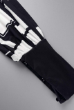 黒と白のストリート プリント中空ホールター ペンシル スカート ドレス