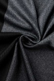 Black Casual Geometric Print Patchwork Plus Size Overcoat