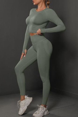 Grey Casual Sportswear Solid Patchwork O Neck Long Sleeve Two Pieces