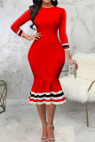 Black Casual Solid Patchwork O Neck Trumpet Mermaid Dresses