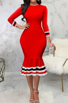 Red Casual Solid Patchwork O Neck Trumpet Mermaid Dresses