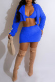 Blue Sexy Casual Solid Basic Turndown Collar Long Sleeve Two Pieces