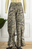 Calça camuflada com estampa de rua patchwork Harlan cintura alta perna larga com estampa completa