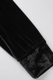 Negro Casual Sólido Patchwork Cuello con cremallera Manga larga Dos piezas
