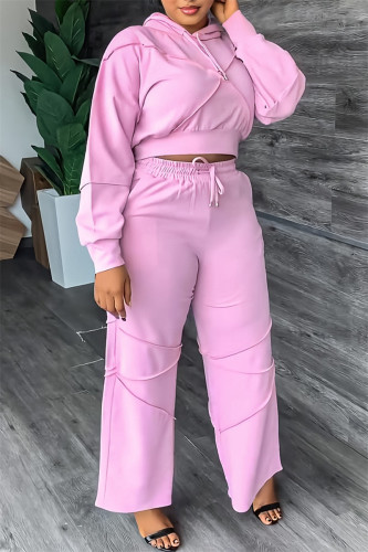 Pink Casual Solid Patchwork Hooded Collar Long Sleeve Two Pieces