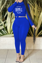 Синий Повседневная спортивная одежда С принтом Водолазка в стиле пэчворк Длинный рукав Из двух частей