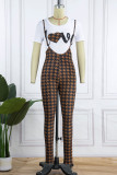 Brown Street Plaid Patchwork O Neck Sleeveless Two Pieces