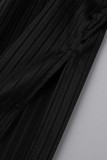 Due pezzi a maniche lunghe a collo alto a mezza manica con spacco casual solido nero in due pezzi