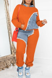 Оранжевый Повседневный Лоскутный Карман Воротник с капюшоном Длинный рукав Два предмета
