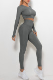 Dark Gray Casual Sportswear Solid Patchwork O Neck Long Sleeve Two Pieces