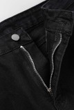 Schwarze, lässige, solide, zerrissene Patchwork-Jeans mit hoher Taille und Boot-Cut-Denim