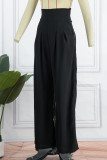 Black Casual Solid Patchwork Loose High Waist Wide Leg Solid Color Bottoms