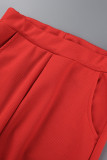 Due pezzi casual manica lunga con fibbia patchwork solido rosso