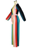 Цветные повседневные прямые комбинезоны с принтом в стиле пэчворк с постепенным изменением и V-образным вырезом