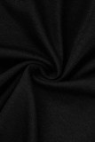 Черное сексуальное повседневное длинное платье с разрезом и открытыми плечами с принтом