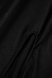 Черное сексуальное повседневное длинное платье с разрезом и открытыми плечами с принтом