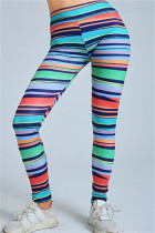 Multicolore Casual Striped Print Basic Skinny High Waist Pencil Full Print Bottoms