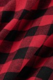 Stampa scozzese casual rossa con abiti a camicia con colletto rovesciato e cintura
