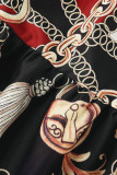 Черный сексуальный повседневный дизайн ремня с принтом и бантом на одно плечо Линия платья