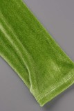 Colletto con cerniera lampo patchwork solido casual verde manica lunga due pezzi