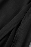 Robes droites noires décontractées en patchwork de bandage solide à col rond