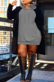 Vestidos de manga comprida cinza casual patchwork sólido com capuz