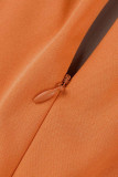 Orange Casual Solid Make Old Draw String Vik V-hals One Step Kjolklänningar