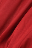 Rode elegante effen patchwork vierkante kraag avondjurkjurken