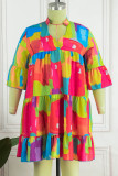 Colour Casual Daily Color Lump Print Fold Shirt Collar Shirt Dress Dresses
