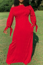 Red Casual Solid Bandage Patchwork O Neck Straight Dresses