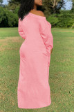 Vestidos retos rosa casual atadura sólida patchwork gola O