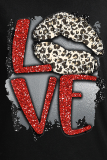 Black Street Vintage luipaard lippen bedrukte patchwork O-hals tops