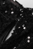 Robes de jupe crayon de plumes de patchwork de paillettes évidées solides noires sexy