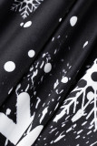 Zwarte casual A-lijn jurken met print en patchwork