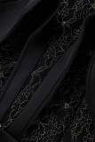 Schwarzes, elegantes, festes Patchwork-O-Ausschnitt-Abendkleid