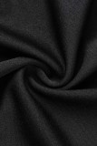 Schwarze sexy feste ausgehöhlte Patchwork-Kleider mit quadratischem Kragen und langen Ärmeln
