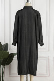 Robes décontractées à col rabattu en patchwork solide noir