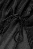 Черные повседневные однотонные платья в стиле пэчворк с отложным воротником и пряжкой