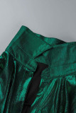 Vert Sexy solide patchwork asymétrique col rabattu jupe crayon robes