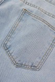 Jeans taglie forti casual strappati casual blu chiaro