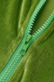 Grüner beiläufiger fester Patchwork-Reißverschluss-Kragen-lange Hülsen-zwei Stücke